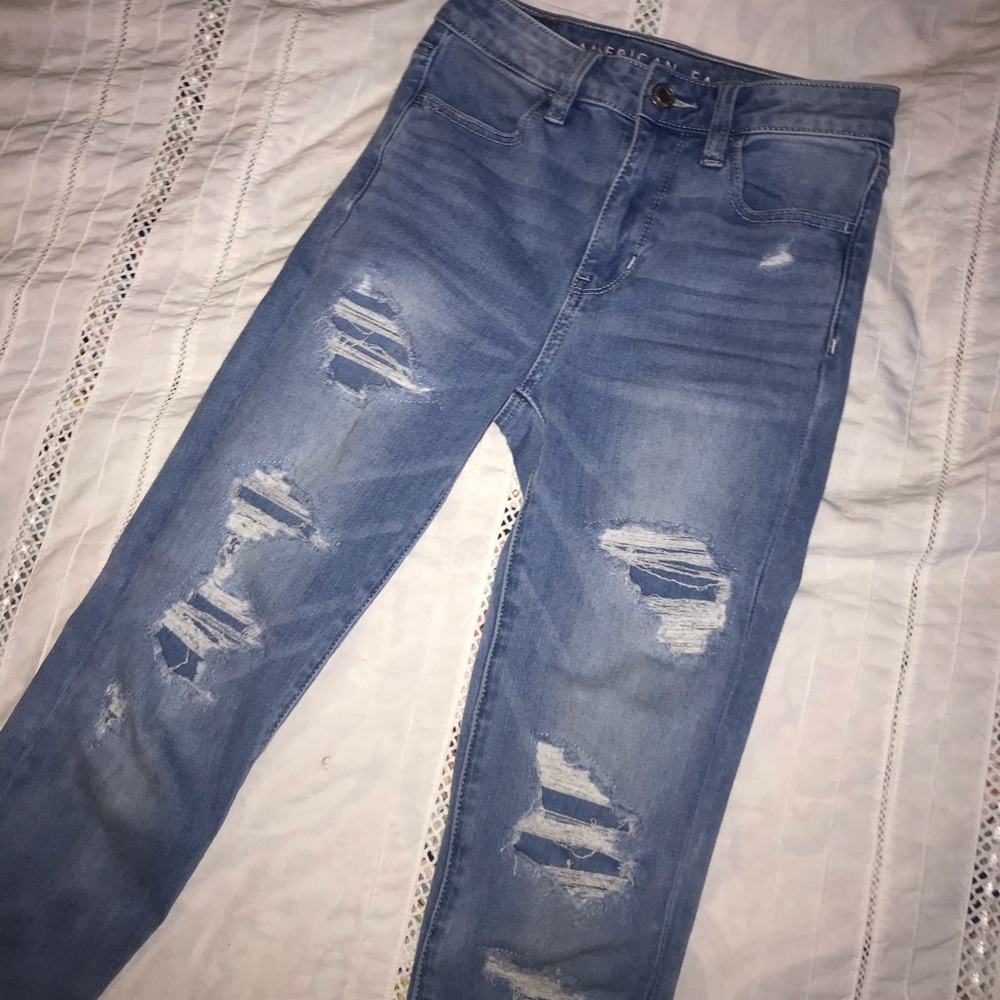 American Eagle Light Wash Patched Jeggings
